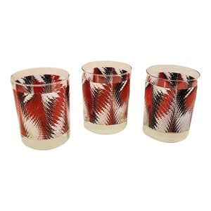 Georges Briard? Red and Black Low Ball Glass Retro MCM Set of 3 Rare‎